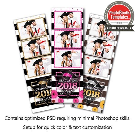 Photo Booth Template Graduation Student Black White Stripes Both 2x6 Strip and 4x6 Postcard Files Are Included