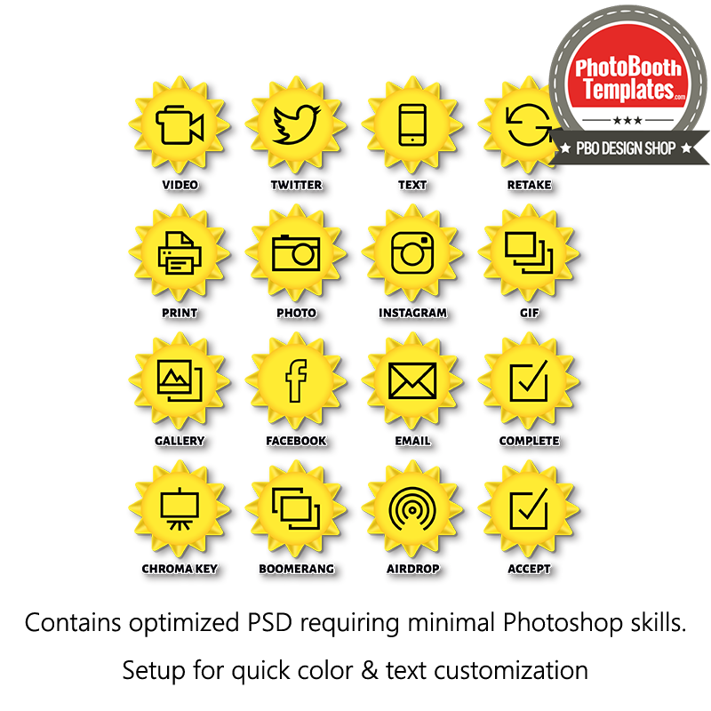 Summer photo booth interface buttons templates