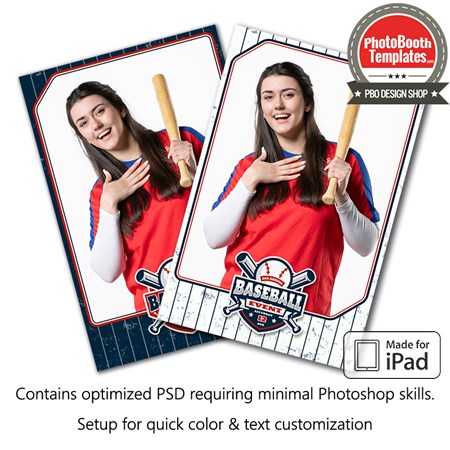 Baseball Pinstripes Portrait (iPad) Photo Booth Template