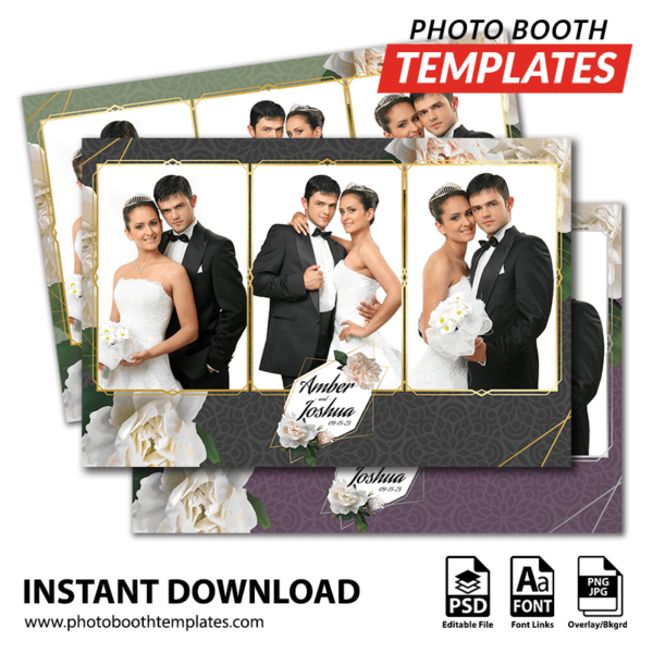Geometric Floral Wedding 3-pose Postcard