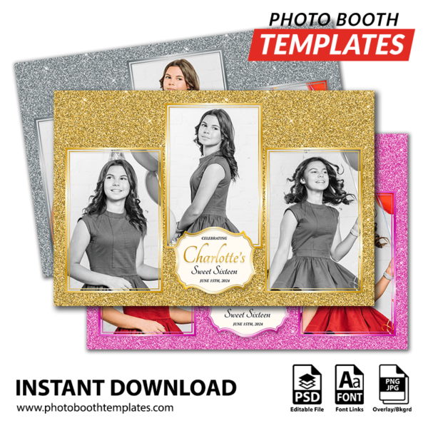 Metallic Glitter 3-pose Postcard