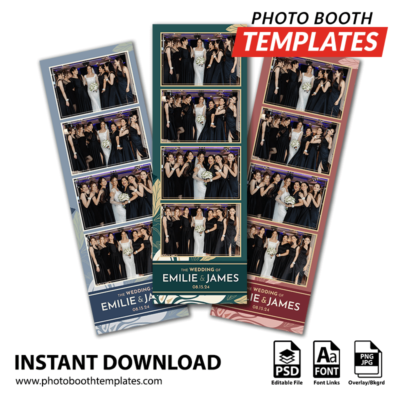 Graphic Floral Wedding 4-up Strips