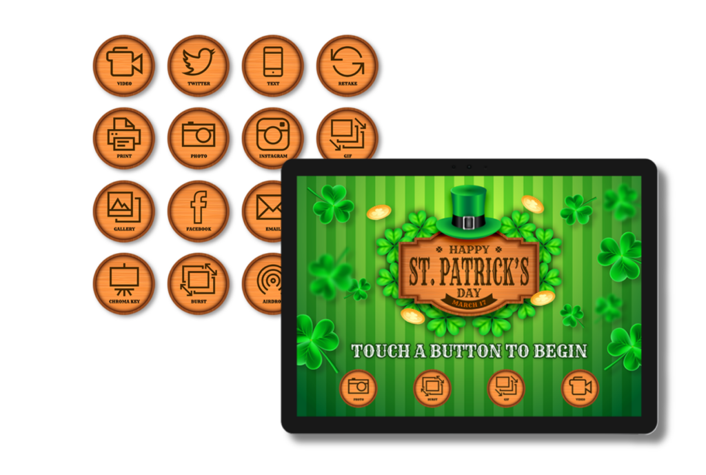 Fun and colorful St. Patrick’s Day buttons featuring leprechaun hats and lucky clovers