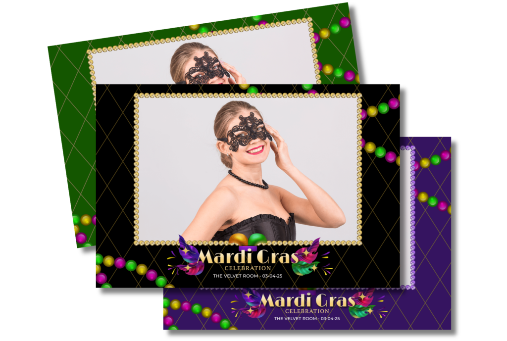 New Orleans-style Mardi Gras photo booth template perfect for capturing party memories