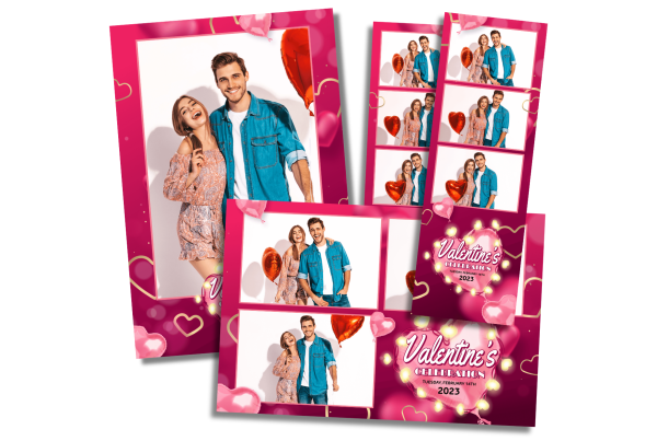 Neon heart-themed Valentine's Day photo booth design with vibrant light effects