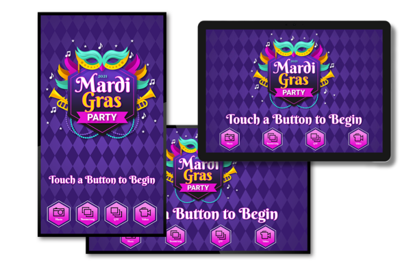 New Orleans-inspired Mardi Gras photo booth template with festive decorations